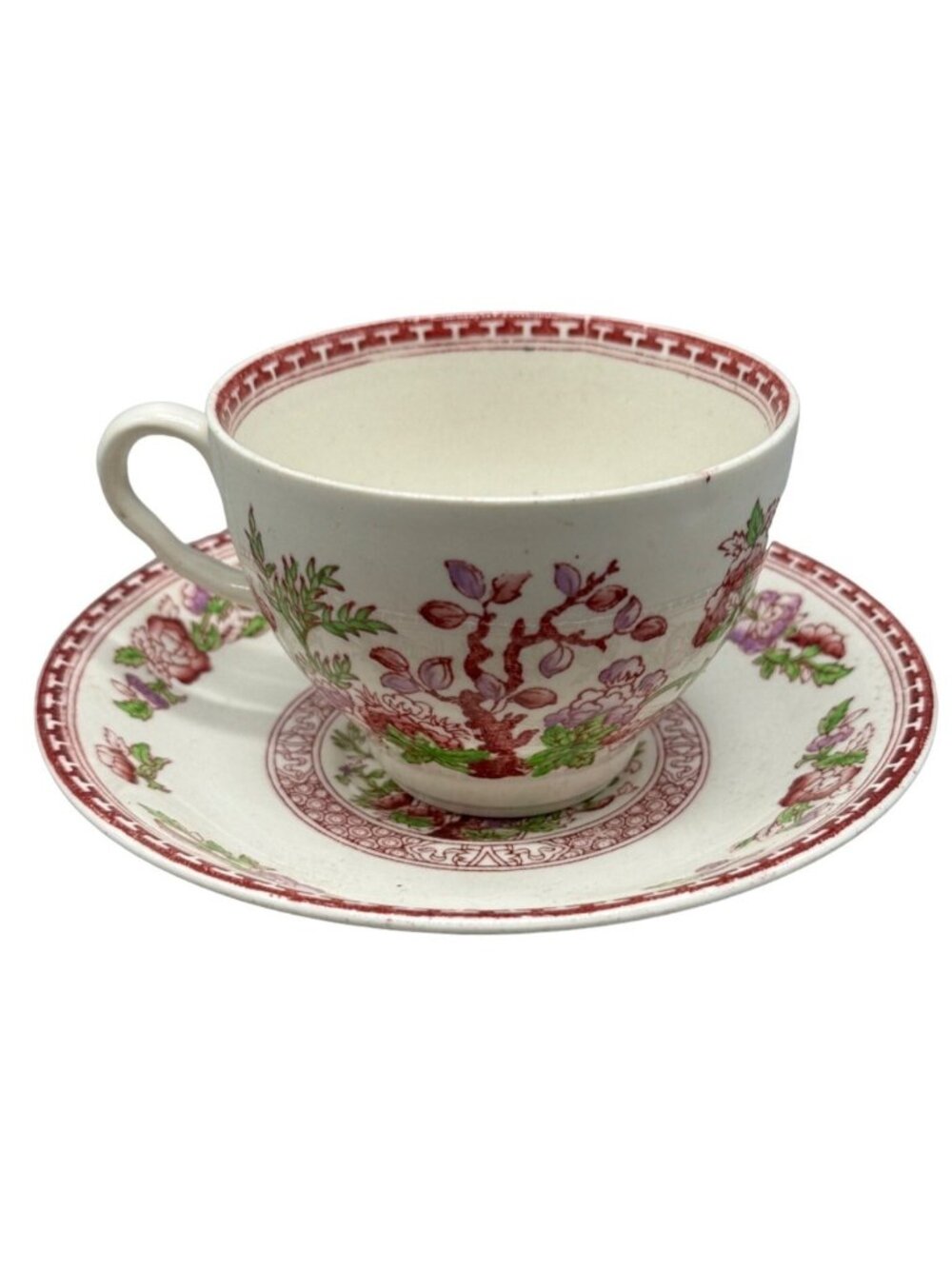 Indian tree w.r. midwinter England tea cup sauce red white  porcelain READ